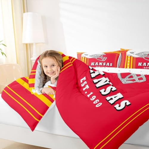 Erosebridal Football Bedding Sets Rugby Sports Game Full Comforter, Gridiron Helmet Comforter Set 3 Pieces Teen Boys Sports Bedroom Decor, Yellow Red - Image 6