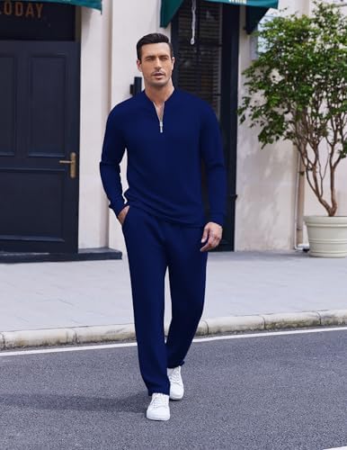 COOFANDY Men's 2 Piece Tracksuit Set Polo Athletic Sweatsuit Quarter Zip Jogging Long Sleeve Casual Sports Outfits - Image 2