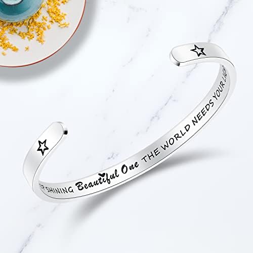 TONY & SANDY Inspirational Bracelets for Women Teen Girls Personalized Gifts for Daughter Granddaughter Mom Sister Friends Stainless Steel Engraved Cuff Birthday Easter Christmas - Image 2