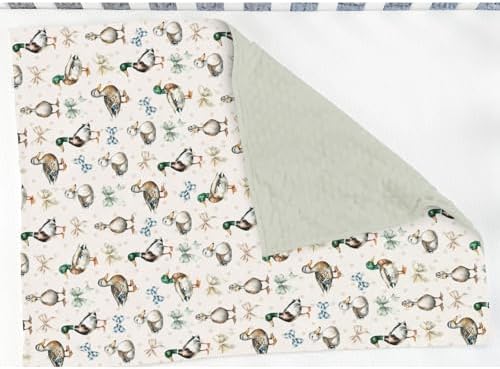 Vintage Duck Bows Floral Baby Blankets for Girl Boy Green Mallard Ducks Soft Mink Dotted Backing Double Layer Swaddle Receiving Blanket Hunting Duck Bird Bed Throws for Newborn Toddler Nursery 30x40 - Image 3
