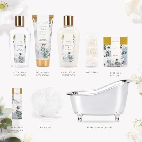 Spa luxetique 8pcs Jasmine Gift Set for Women, Spa Gift Baskets Bath and Body Gifts with Shower Gel, Bubble Bath, Birthday Anniversary Christmas Gifts for Mom - Image 2