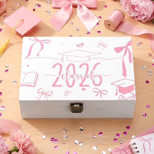 Graduation Memory Keepsake Box with Photo Custom 2026 Large Grad Card Box with Customized Picture Gift for Him Her for Graduate Grad High School Party(Pink,Bows) by Seeloowy