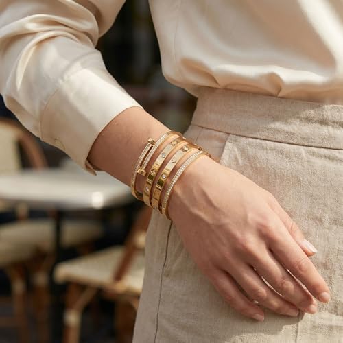 Camhanno Gold Bangle Bracelets for Women, 18K Gold Plated Stainless Steel Stackable Bangles, Non-Tarnish Trendy Jewelry, Ideal Gift for Birthday Anniversary - Image 4