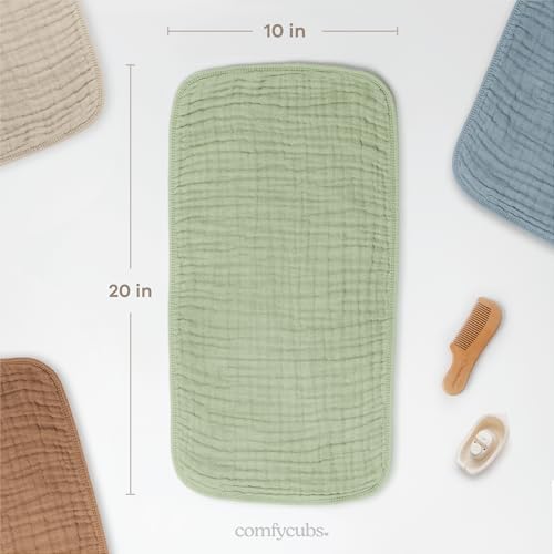 Comfy Cubs Muslin Burp Cloths 20x10" 6 Pack, Baby Burp Cloths - Sage - Image 3