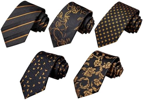 Hi-Tie Lot 5 Pcs Gift Box Mens Tie Set Necktie with Pocket Square Cufflinks Silk Neck Tie Collection - Image 7