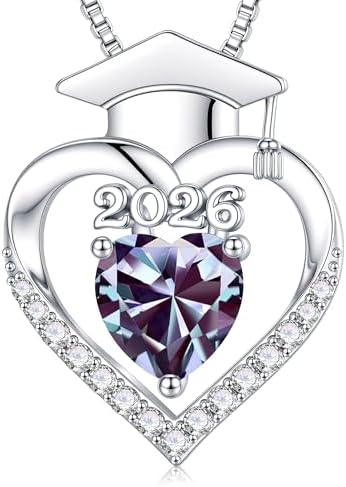 Turandoss Graduation Necklace for Women Her 2026-14K White Gold Plated Dainty Pendant Created Birthstone Necklaces for Women Her Mom Daughter, Small Simple Jewelry Gifts by TurandossJewelry