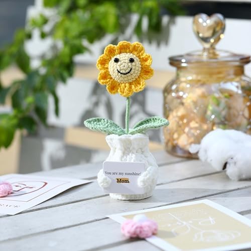 Valentines Day Gift for Mom Crochet Sunflower – You are My Sunshine! Mom! Crochet Gift from Daughter Son Kid - Handmade Knitted Sunflower Pot for Women, Appreciation Gifts Crochet Plant - Image 3