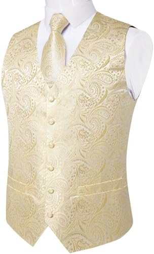 DiBanGu Mens Vest and Tie Set Formal Paisley Waistcoat and Necktie Pocket Square Cufflinks Silk Suit Vest for Tuxedo Wedding - Image 2