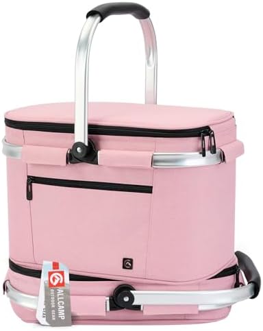 ALLCAMP Picnic Basket, 22L Insulated Cooler Foldable, Thick, Pink by ALLCAMPOUTDOORGEAR