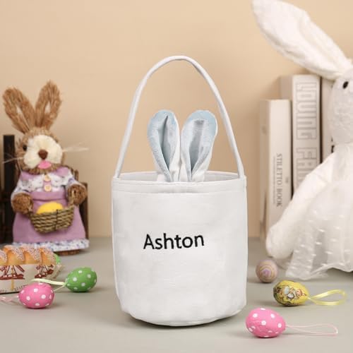 Personalized Bunny Ears Bucket Bag with Custom Name Photo-Easter Bag with Handle-Soft Egg Basket for Kids -Customized Easter Basket-Great for Carrying Gift Easter Eggs (Blue-r) - Image 5