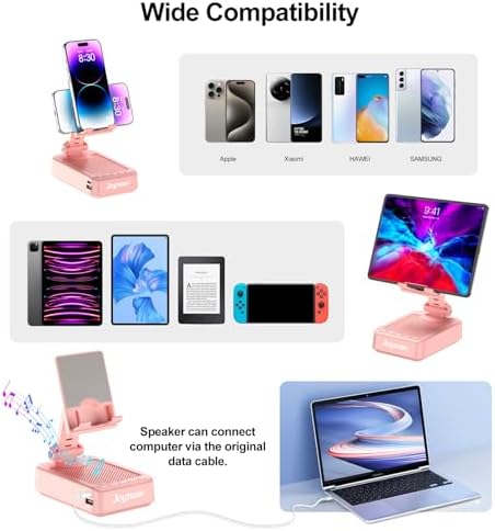 Gifts for Women Girls, Phone Stand with Bluetooth Speaker and Charging Function 360° Rotable Angle Adjustable Cell Phone Holder with HD Stereo Sound Fits All Phones,Tablet (Pink) - Image 5