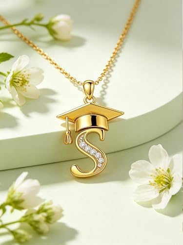 Graduation Gifts for Women, 18K Gold Graduation Initial Necklace A-Z, Inspiring Grad Pendant Necklace Present, College Seniors High School Graduations Jewelry Gifts - Image 4
