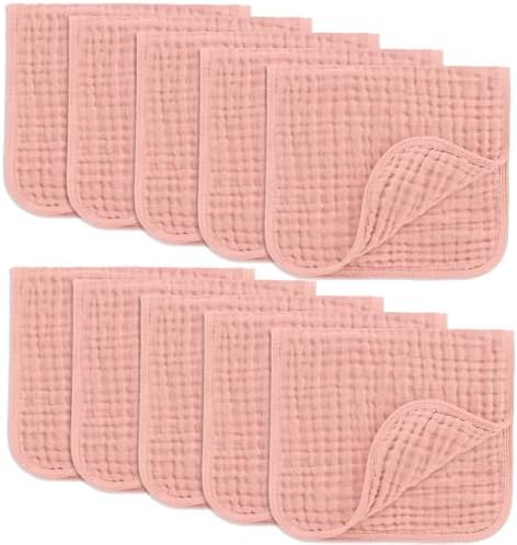 Comfy Cubs Muslin Burp Cloths 20x10" 10 Pack, Baby Burp Cloths - Bold Blush by ComfyCubs