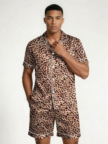 Ekouaer Mens Silk Satin Pajamas Set Short Sleeve Button Up Lounge Pjs Set - Image 4
