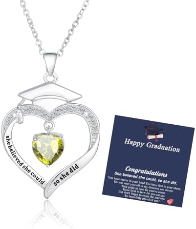 Fervia Graduation Gifts Birthstone CZ Heart Graduation Cap Necklace Gifts by Fervia