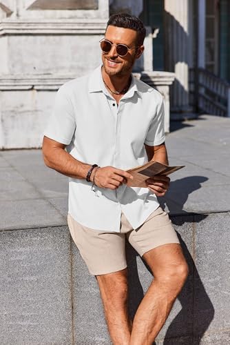 COOFANDY Men's Summer Beach Outfits 2 Piece Short Sleeve Shirts and Shorts Vacation Texture Linen Sets for Men - Image 5