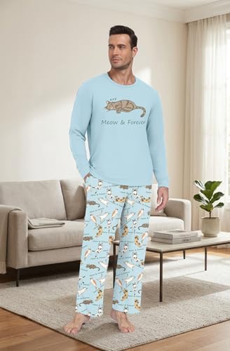 PrinStory Men's Pajama Sets Loungewear Sleepwear Pjs Lightweight Long Sleeve Shirts & Bottoms Soft Comfy Sleep Sets S-2XL - Image 2