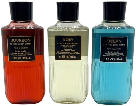 Bath & Body Works BOURBON, NOIR, OCEAN Men's Collection 3-in-1 Hair, Face & Body Wash 3-piece Gift Set with a Blue Bow for Holidays - 10 fl oz each - Image 3