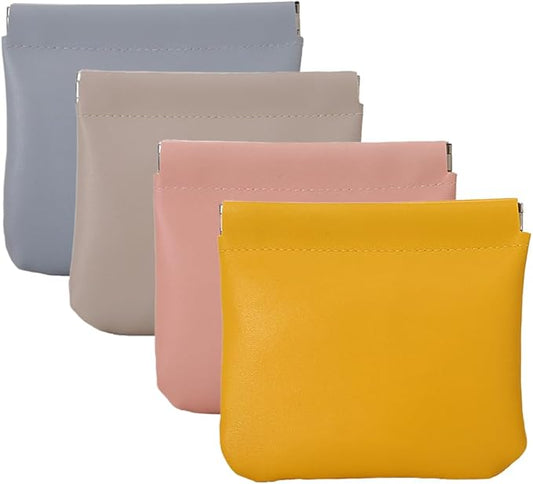 4 Pcs Leather Pouch for Purse, Snap Closure Self-Sealing Cosmetic Bag, Mini Waterproof Organizer for Makeup, Coins, Jewelry, Eyeglasses (B, 4.7X4.5 inches)