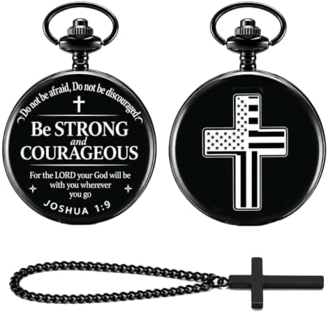 Udaney Jofanvin Christian Gifts for Men, Bible Verse Engraved Pocket Watch and Cross Necklace Set, Religious Graduation Baptism Birthday Gift for Son Grandson Dad, by Udaney