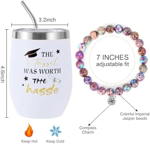 Kolewo4ever 10-Piece Graduation Gift Set: Congratulations Gifts - 12 OZ Insulated Tumbler, Candle, Keychain, Bracelet, Makeup Bag, Socks, Greeting Card, Bath Bombs for Women & Girls College Graduation - Image 2
