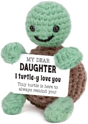 Mini Funny Turtle Daughter Gifts from Mom Dad, Birthday Gifts for Kids Teens Adults Daughter in Law Bonus Step, I Love You Small Cute Stuff Things, Handmade Emotional Positive Crochet Turtle by 4THFARMES