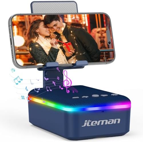 JTEMAN Gifts for Men Women,Cell Phone Stand with Bluetooth Speaker,LED Light,and Lanyard,Cool Tech Gadgets,Unique Birthday Gifts for Men Husband Mom Dad-Blue by jteman