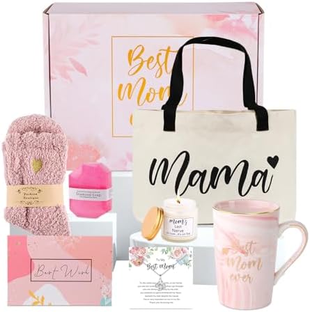 DHQH Best New Mom Gifts for Mom from Daughter Son,Gift Basket for Women Birthday Gifts for Mother-in-law Thanksgiving Presents with Candle box Tote Bag by DHQHJewelry