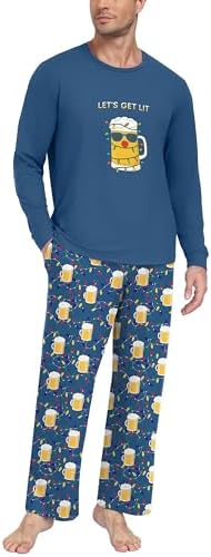 PrinStory Men's Pajama Sets Loungewear Sleepwear Pjs Lightweight Long Sleeve Shirts & Bottoms Soft Comfy Sleep Sets S-2XL by PrinStory