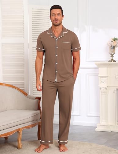 Ekouaer Men's Cotton Pajama Set Short Sleeve Button Down Sleepwear Pjs - Image 2
