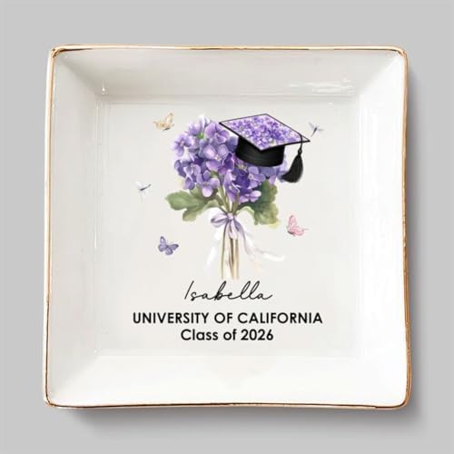 Wrappiness Personalized Graduation Trinket Tray, Custom Flower College High School Ring Dish Grad Gift for Daughter, Class of 2026 Graduation Gift for Her, Birth Month Flower Ceramic Jewelry Dish - Image 7