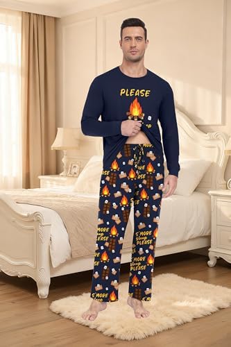 PrinStory Men's Pajama Sets Loungewear Sleepwear Pjs Lightweight Long Sleeve Shirts & Bottoms Soft Comfy Sleep Sets S-2XL - Image 4