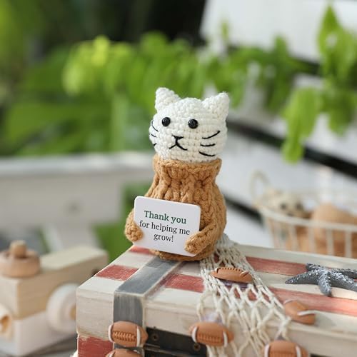 Positive Crochet Animals Cat “Thank You for Helping Me Grow!” Teacher Appreciation Birthday Gifts for Women Daughter Sister Friend Coworkers Mentor/Tutor/Coach Cat Lovers - Image 4
