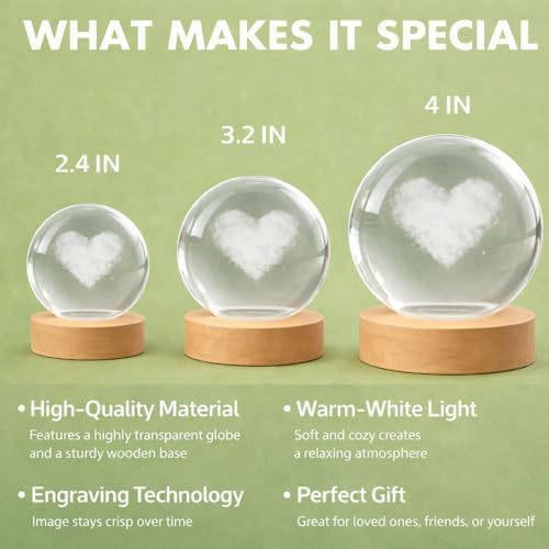 Daty Personalized Graduation Crystal Ball LED Night Light Class of 2026, Teddy Bear 3D Laser Engraved Sphere Gift for High School Graduate - Image 5