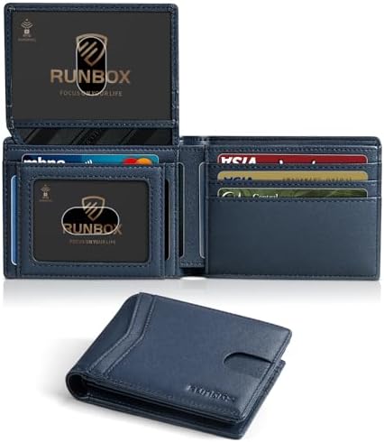 RUNBOX Wallet for Men -Slim Rfid Leather Mens Bifold Novelty Wallets 2 ID Window With Gift Box Men's Accessories by RUNBOX