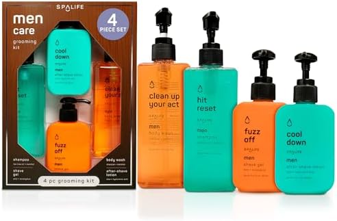 SpaLife Mens Body Wash Gift Set w/ Body Wash, Shave Gel, After-Shave Gel, Shampoo | Mens Skin Care Gift Set | Skincare Gifts for Men | Gifts for Men | Men's Skincare | 4-Piece by SpaLife