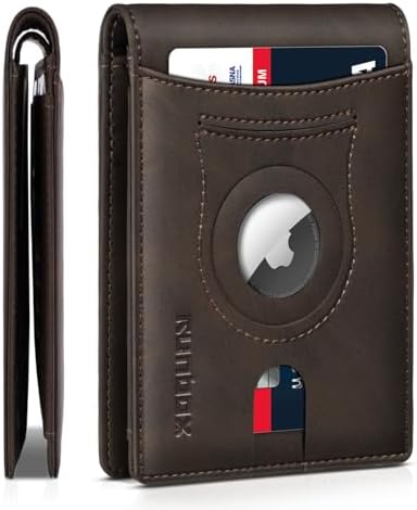 RUNBOX AirTag-Wallet-Mens-Slim-RFID Blocking Wallets Leather with Bill Compartment Air Tag Bifold Card Holder Wallet Gifts for Men Dad by RUNBOX