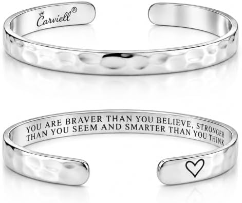 Carviell Bracelets for Women – 100+ Meaningful Engraved Messages – Solid 316L Surgical Stainless Steel Cuff Bracelet – Gift Ready by Carviell