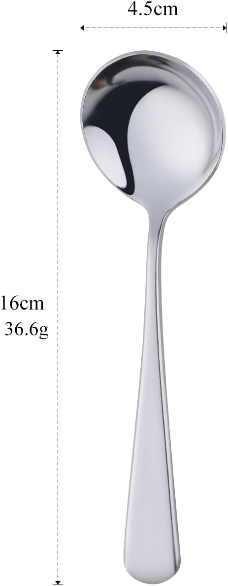 Buyer Star 8 Pieces Stainless Steel Round Soup Spoon, 6.3 Inch Mirror Polished Spoon Cutlery, Dishwasher Safe (Silver)