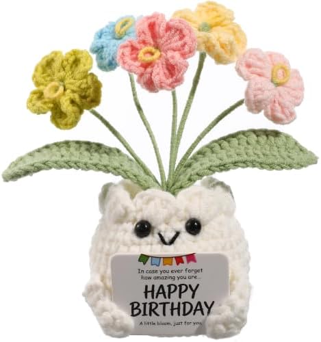 Crochet Forget Me Not Flower Pot Birthday Gifts for Women by YOOJEE