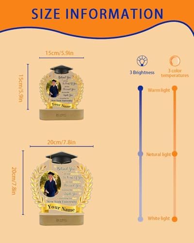 Personalized Graduation Gifts Custom Photo Name Night Light Black and Gold LED Table Lamp for 2026 University High School Senior Keepsake(Wheat) - Image 3