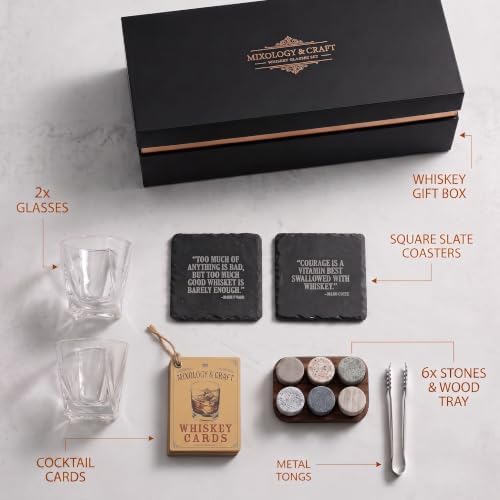 Mixology & Craft Whiskey Stones Gift Set for Men | Whiskey Glass and Stones Set with a Classy Gift Box and 6 Granite Round Whiskey Stones | Whiskey Lovers Gifts for Men, Dad, Husband, Boyfriend - Image 6