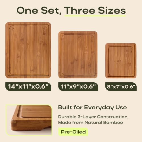 ROYAL CRAFT WOOD Wooden Cutting Boards for Kitchen Meal Prep & Serving - Bamboo Non Toxic Cutting Board Set with Deep Juice Groove Side Handles - Charcuterie & Chopping Butcher Block for Meat (3 Pcs) - Image 2