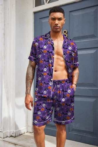 Ekouaer Mens Silk Satin Pajamas Set Short Sleeve Button Up Lounge Pjs Set - Image 3