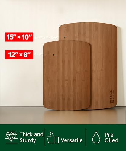 ROYAL CRAFT WOOD Wooden Cutting Boards for Kitchen Meal Prep & Serving - Bamboo Wood Serving Board Set with Deep Juice Groove Side Handles - Charcuterie & Chopping Butcher Block for Meat - Image 3