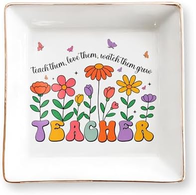 Teacher Appreciation Gifts for Women, Floral 4" Jewelry Dish, Thank You Gifts for Teachers, Graduation & Back to School Gift For Teacher, End of Year Gift from Student, Retirement Teachers by CERMELUS