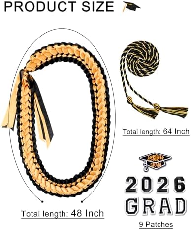 ALKB 2026 Graduation Lei Set - Two-Tone Braided Ribbon with Honor Cord, Unisex Graduation Gift for Graduates, Polyester - Image 2
