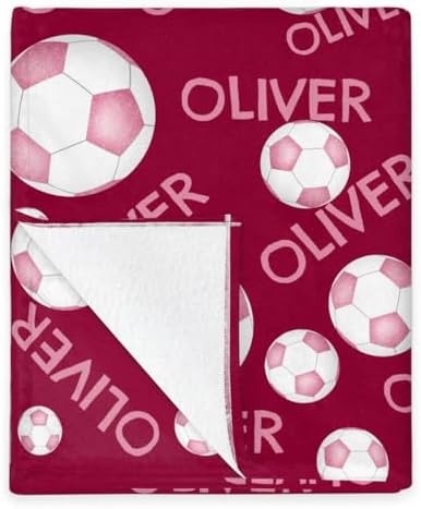 Personalized Baby Blankets for Girls Boys, Custom Baby Blanket with Name Swaddle Toddler Fleece Blanket Personalized Gift Pink Soccer Red - Image 5