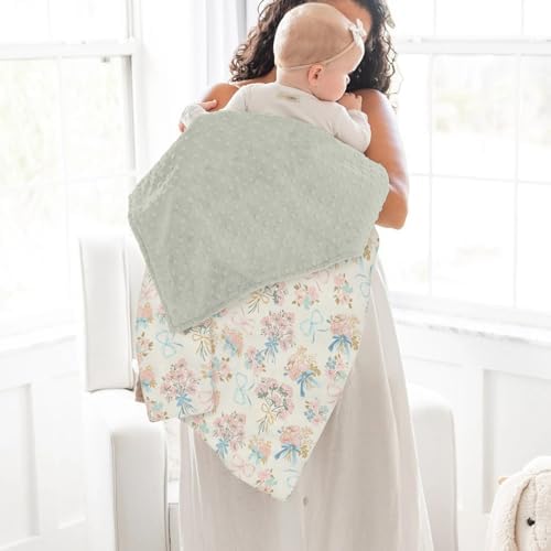 Pastel Floral Bows Baby Blankets for Girl Boy Preppy Floral Pink Blue Bows Soft Mink Dotted Backing Double Layer Swaddle Blanket Toddler Nursery Boho Flowers Spring Bed Blanket Crib Shower Gifts 30x40 - Image 4