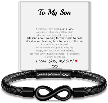 Leather Bracelet Gifts for Men, To My Son Bracelet Fathers Day Bracelet Gifts Dad Grandpa Love You Forever Engraved Birthday Valentines Graduation Gift Infinity Knot Jewelry by Sistble